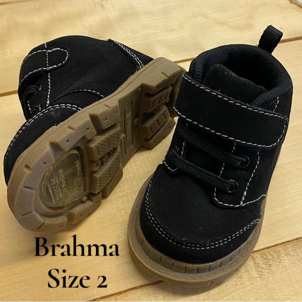 Brahma Kids Black Suede Lace Up Hook Loop Boots Size 2 Toddler‎